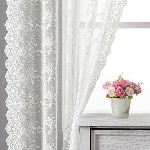 Kotile Long Ivory Floral Lace Curtains for Living Room 52x108 Inch 2