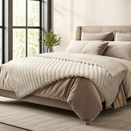DEZ FURNISHINGS Luxury Reversible Textured Stripe Faux Fur & Velvet