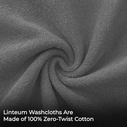 Linteum Zero Twist Washcloths 12x12, 100% Cotton – Grey, 24-Pack