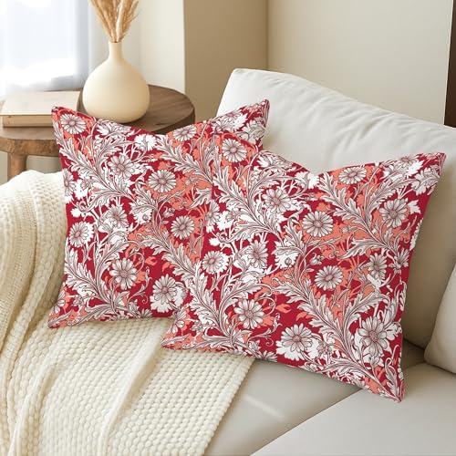 Flower Throw Pillow Covers Set of 2, Vintage Elegant Leaf Floral Fall