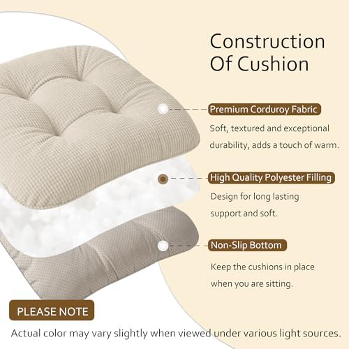 ELFJOY Dining Chair Cushions 1 Piece Non Slip 18"X18"X3" Beige