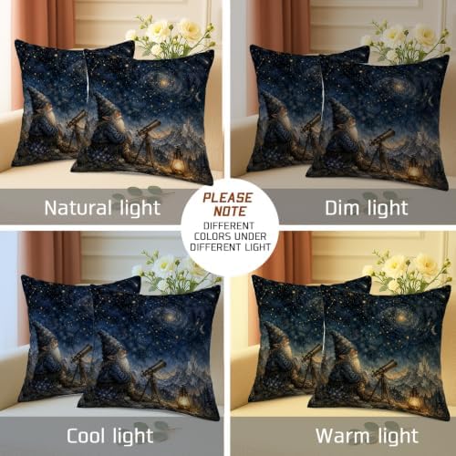 Gnome Throw Pillow Covers Set of 2, Fantasy Fanciful Telescope