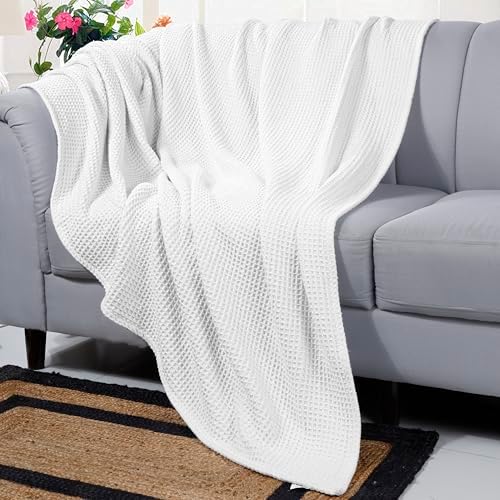100% Cotton Waffle Weave Blanket, King Size 90 x 108 Inches, 300 GSM