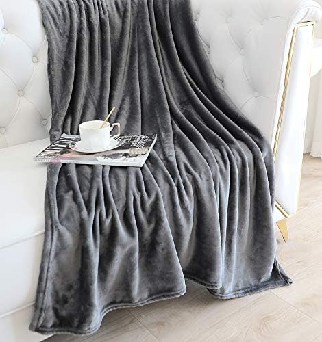 TASTHROW Large Flannel Fleece Throw Blanket, 60×80 Inch - Grey