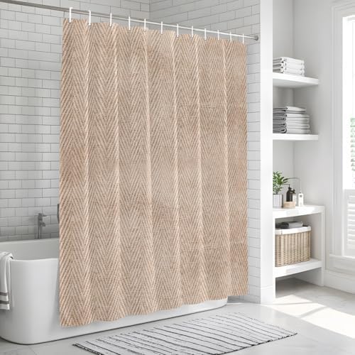Long Shower Curtains 72" x 84", Beige Burlap Texture Washable Shower