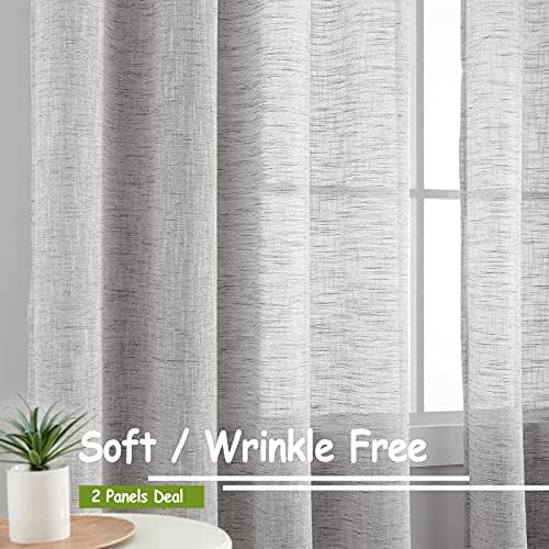 Grey Semi Sheer Curtains for Bedroom Living Room 52x63inch Grommet Top
