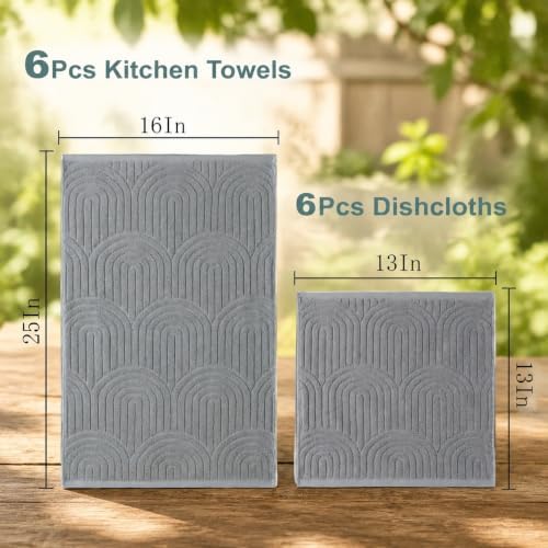 12 Pack Kitchen Towels and Dishcloths Set, 16 x 25 Inches &