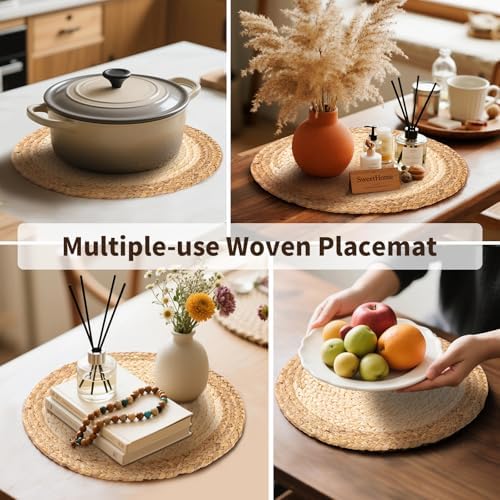 Handmade Boho Placemats Set of 4 | Natural Woven & Fabric Cotton Combo