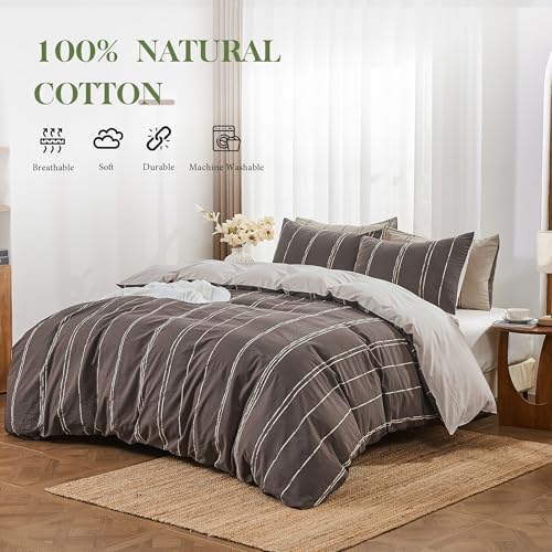 Simple&Opulence 100% Cotton Striped Duvet Cover Set King Size, 3Pcs
