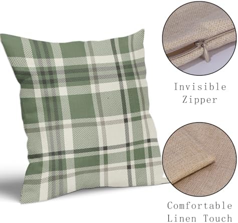 Light Sage Green Plaid Pillow Covers 18x18 Set of 2 Spring Buffalo