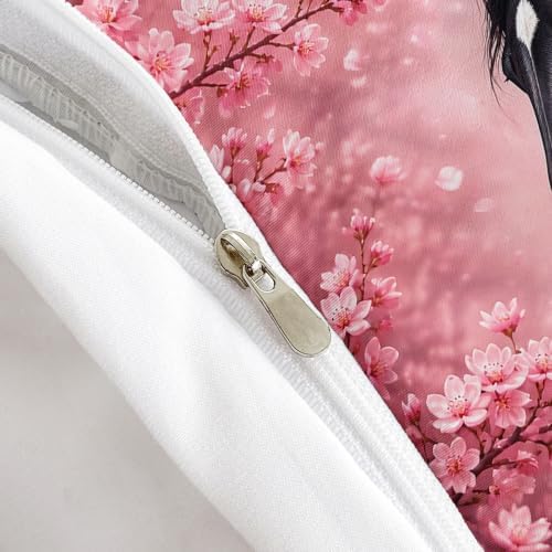 AILONEN Black Horse Duvet Cover Set King, Pink Petal Botanical 3-Piece