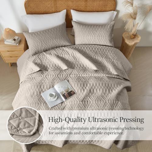akkialla 118"x106" Taupe California King Quilt Set, Oversized