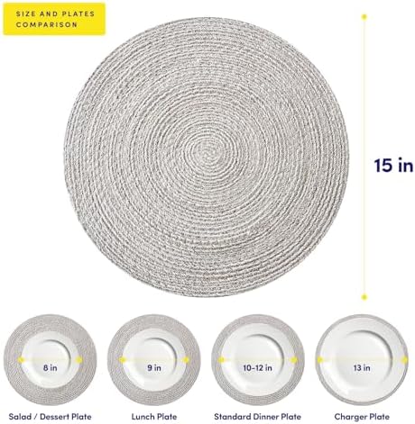 Round Placemats Set of 6-100% Cotton Two-Tone Placemat for Dining