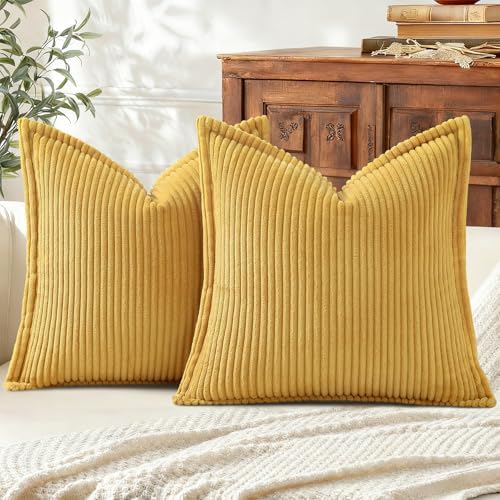 Mecatny Corduroy Fall Throw Pillow Covers 20x20 Set of 2 Mustard