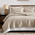 WDCOZY 100% Cotton Quilt Set, Pre-Washed, Cal King, Beige, 3 Pieces