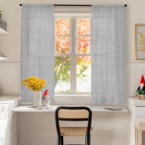 Grey Semi Sheer Curtains 63 Inch Length for Living Room Solid Color
