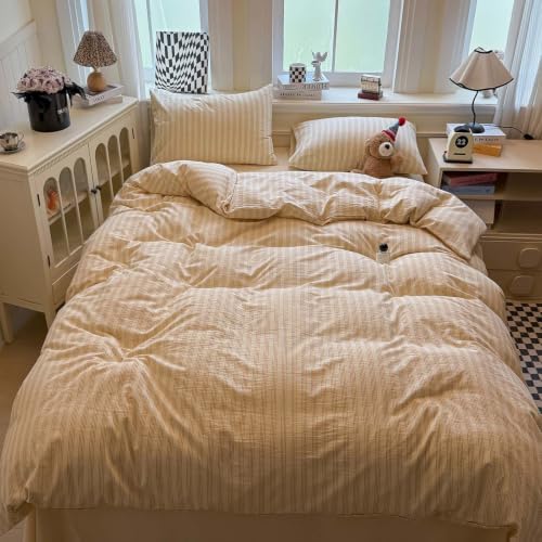 HighBuy Vintage Striped Duvet Cover Set Twin Size - 3 Piece Beige Tan