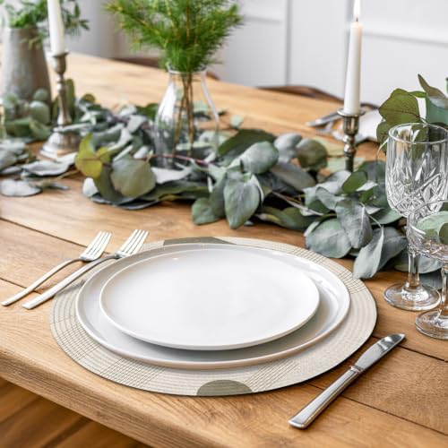 Abstract Round Braided Placemats Set of 8, Minimalist Boho Beige Green