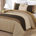 Cottolester Light Brown King Quilt Set,3 Pcs Boho Striped Plaid