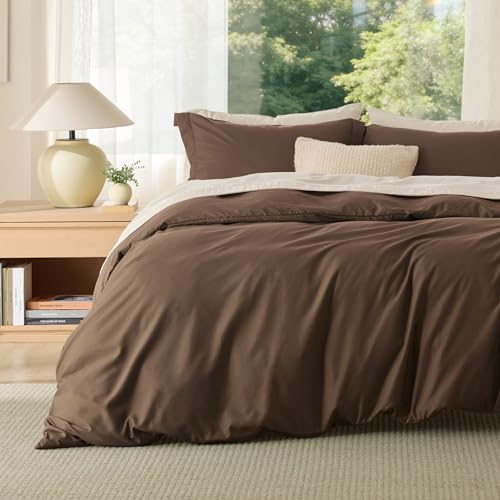 Bedsure Cal King Duvet Cover, Double Brushed Bedding Set, Dark Brown