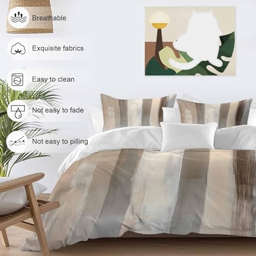 Brown Grey Duvet Cover Set, Abstract Neutral Textured Modern