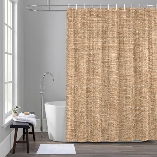Tan Linen Shower Curtain 84 inches Extra Long Rustic Boho Natural Sand