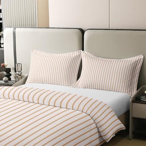 Feelyou Beige Grey Stripes Duvet Cover 100% Cotton King Size Striped