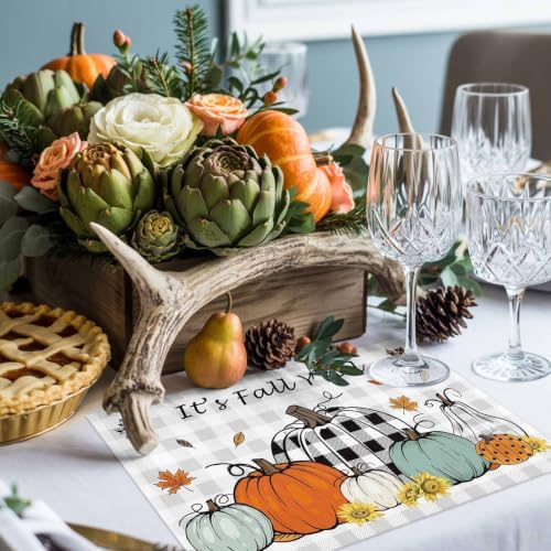 Fall Grey Placemats Set of 8,Cotton Linen Fabric Place