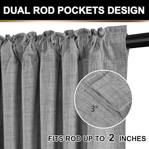 100% Blackout Shield Linen Textured Total Blackout Curtains 63 Inches