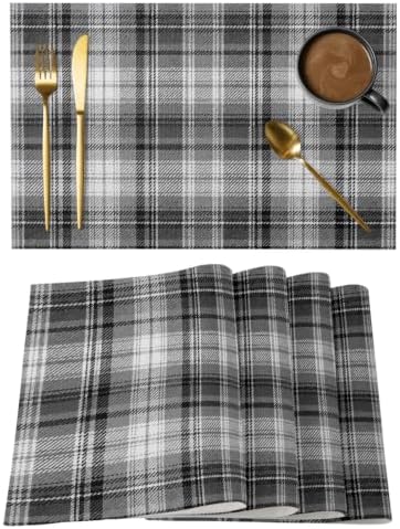 Cotton Linen Placemats for Dining Table Set of 8 Classic Black White