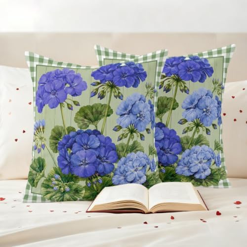Blue Geranium Clusters Outdoor Pillow Covers 18"x18" Set of 2