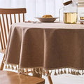 Dimatic Linen Textured Round Tablecloth with Tassel - Waterproof Spill