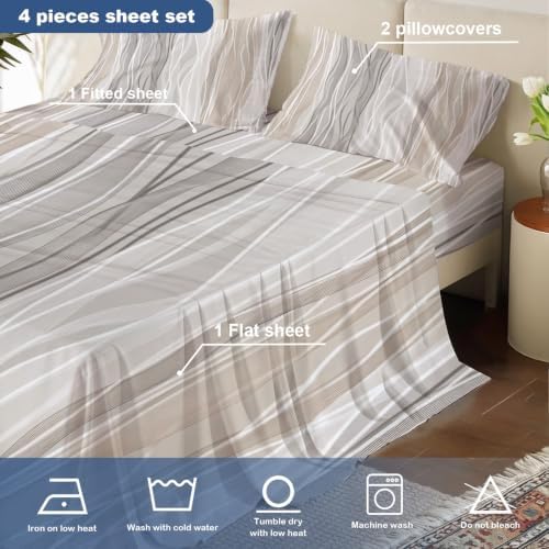 Batmerry Abstract Neutral Tones Queen Sheet Set–4 Piece Microfiber