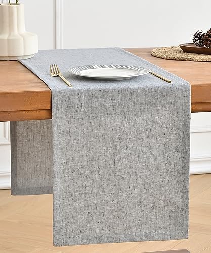 Wracra Linen Table Runner, Burlap Sliver Grey Table Runners 72 Inches