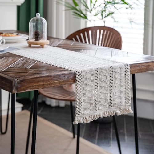 Macrame Table Runner Cream Beige Boho Table Runners with Tassels