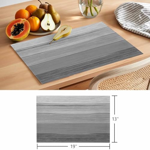 Country Gray Ombre Stripe Placemats Set of 4 Washable Table Mats for
