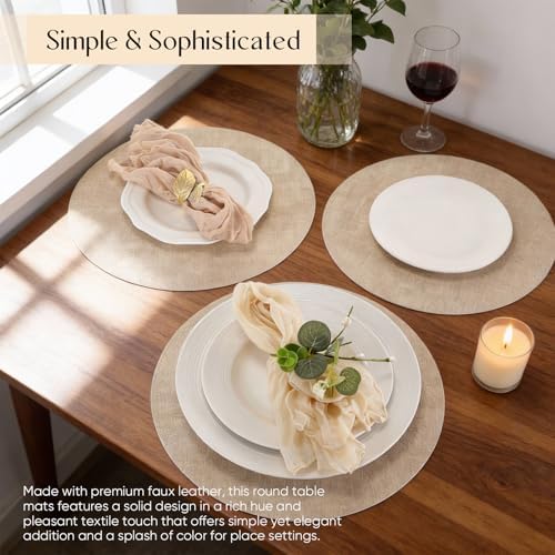 Mifoci Placemats Set of 10 Round Faux Leather Placemats Dual-Sided