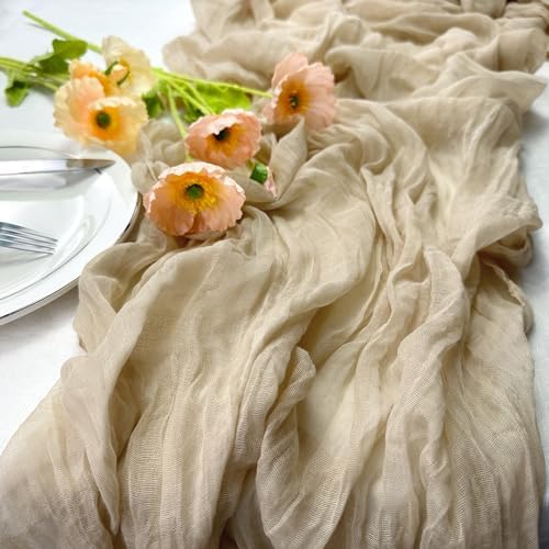 Booque Valley 6 Pack Beige Cheesecloth Table Runner 10ft Super Soft