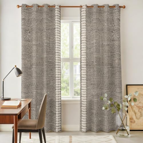 Farmhouse Grey Brown Window Curtains 96 Inch Length 2 Panels Set