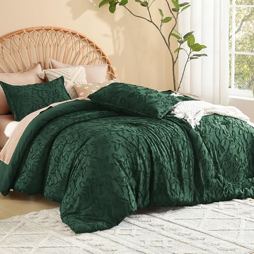 Litanika King Comforter Set, 3PCS Emerald Green Boho Tufted Bedding