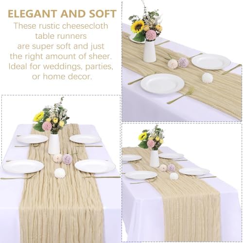 6 Pack Beige Cheesecloth Table Runner 35 x 120 Inch