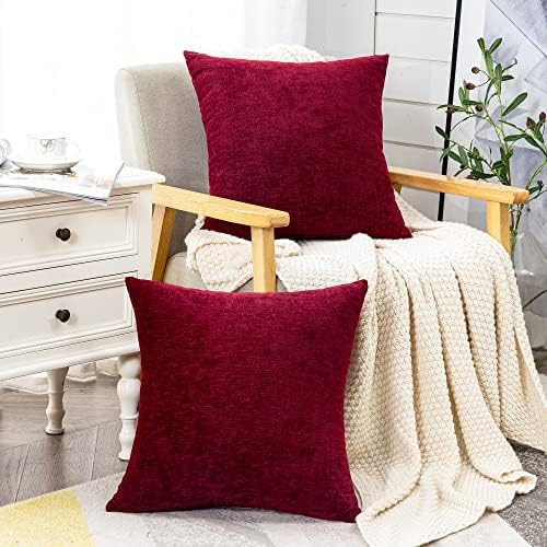 GAWAMAY Burgundy Red Chenille Throw Pillow Covers 20x20 Set of 2 for