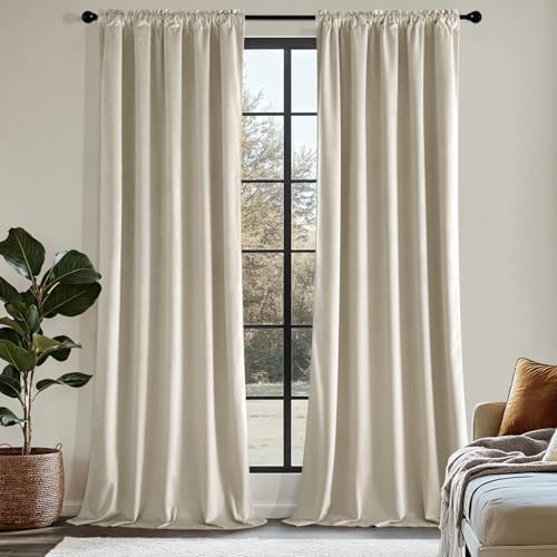 MIULEE Beige Velvet Blackout Curtains 108 Inch Long 2 Panels, W40 x