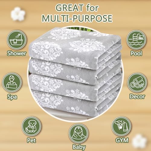 Grey and White Bath Towels, 28"x52" - 100% Cotton | Quick Dry | Soft