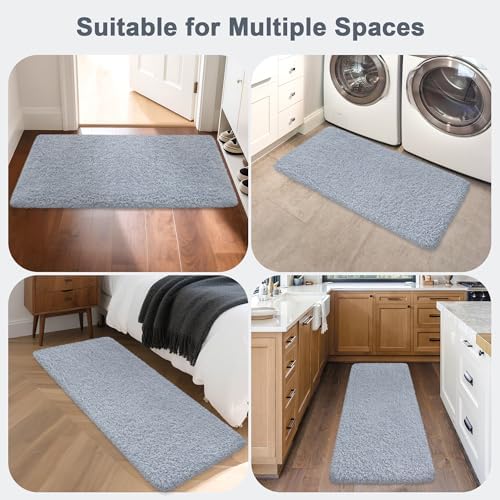 Bathroom Runner Rug 60"x24", Non Slip Long Bath Mat, Blue Grey