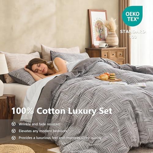 Simple&Opulence 100% Cotton Duvet Cover Queen Size, 3 Pcs Checkered