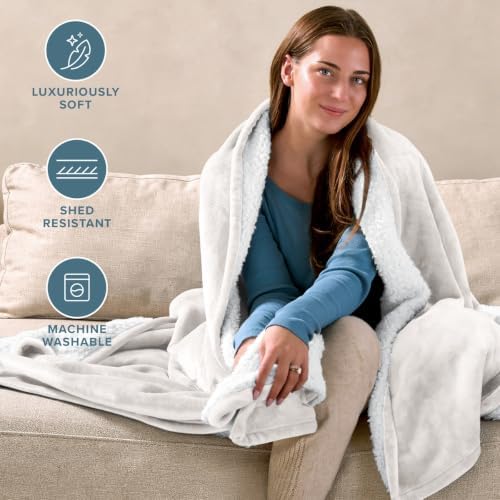 Bare Home Sherpa Fleece Blanket (King, Antique White)