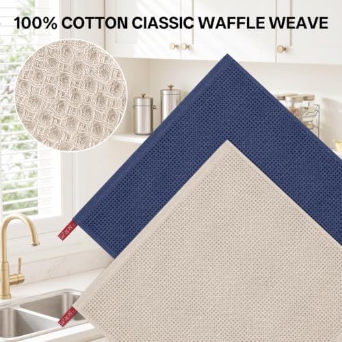100% Cotton Waffle Kitchen Dish Towels Beige 12 * 12 4 Pack