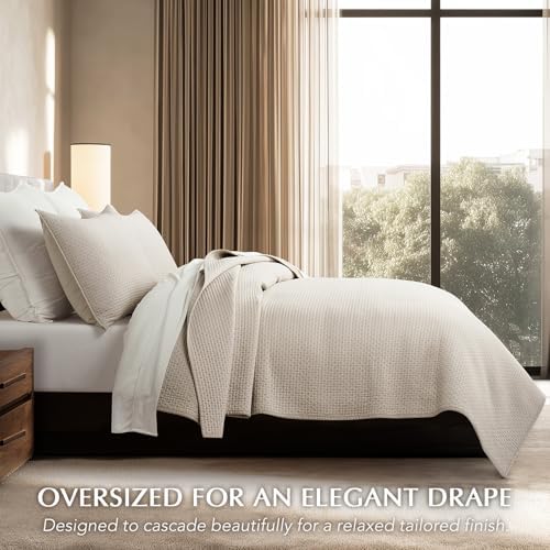 EverGrace Cotton Sateen Pick-Stitch Quilt Set, King Size, Parchment