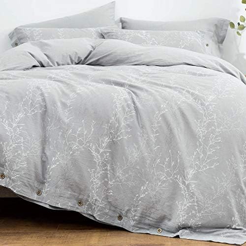 Duvet Cover Set Full/Queen Size Washed Cotton Yarn, Jacquard Gray and